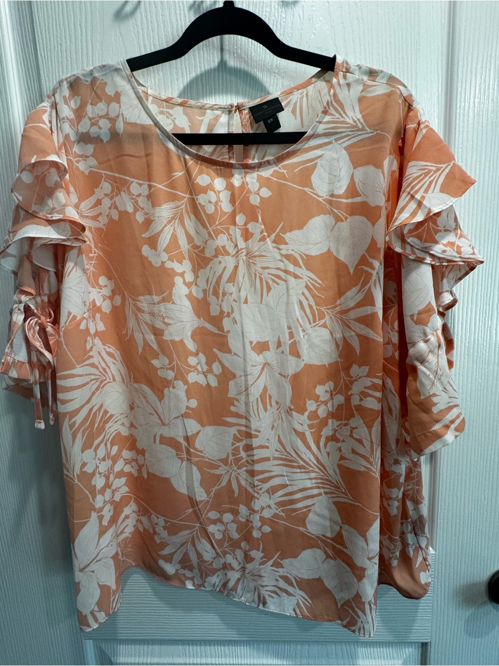 Worthington Peach Floral Flutter Sleeve Blouse 0X Plus Size  - Like New